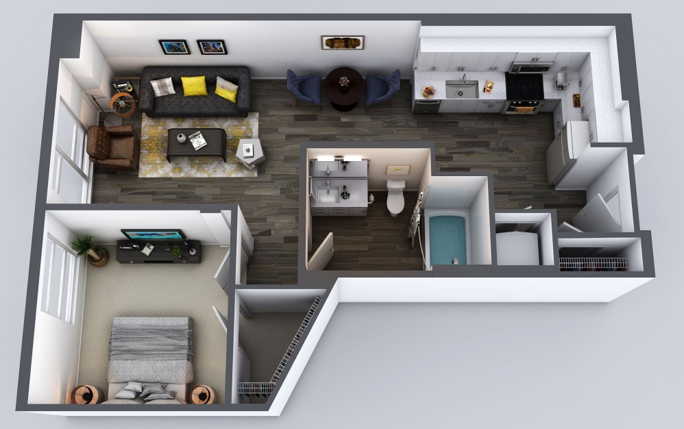 A1 - 1 bedroom floorplan layout with 1 bath and 700 to 746 square feet.