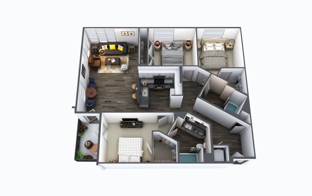 D1 - 3 bedroom floorplan layout with 2 baths and 1328 square feet.