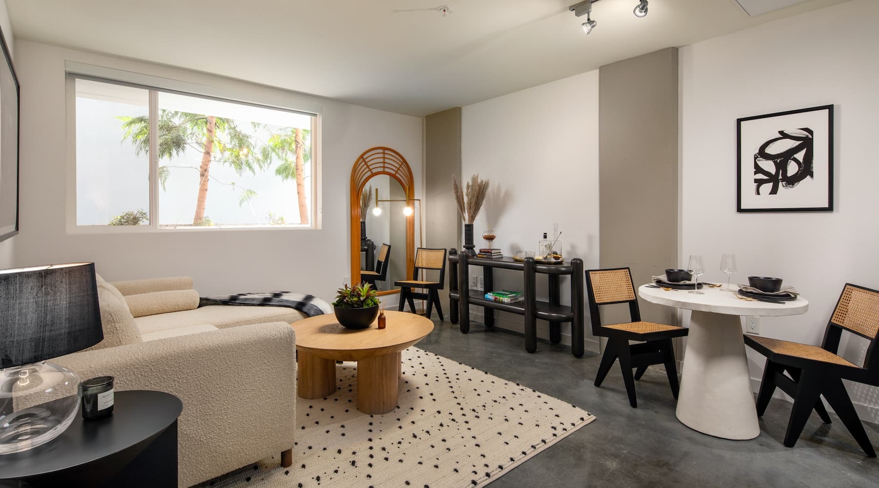 Be DTLA Lifestyle spacious living room with easy access to other rooms and includes areas for dining